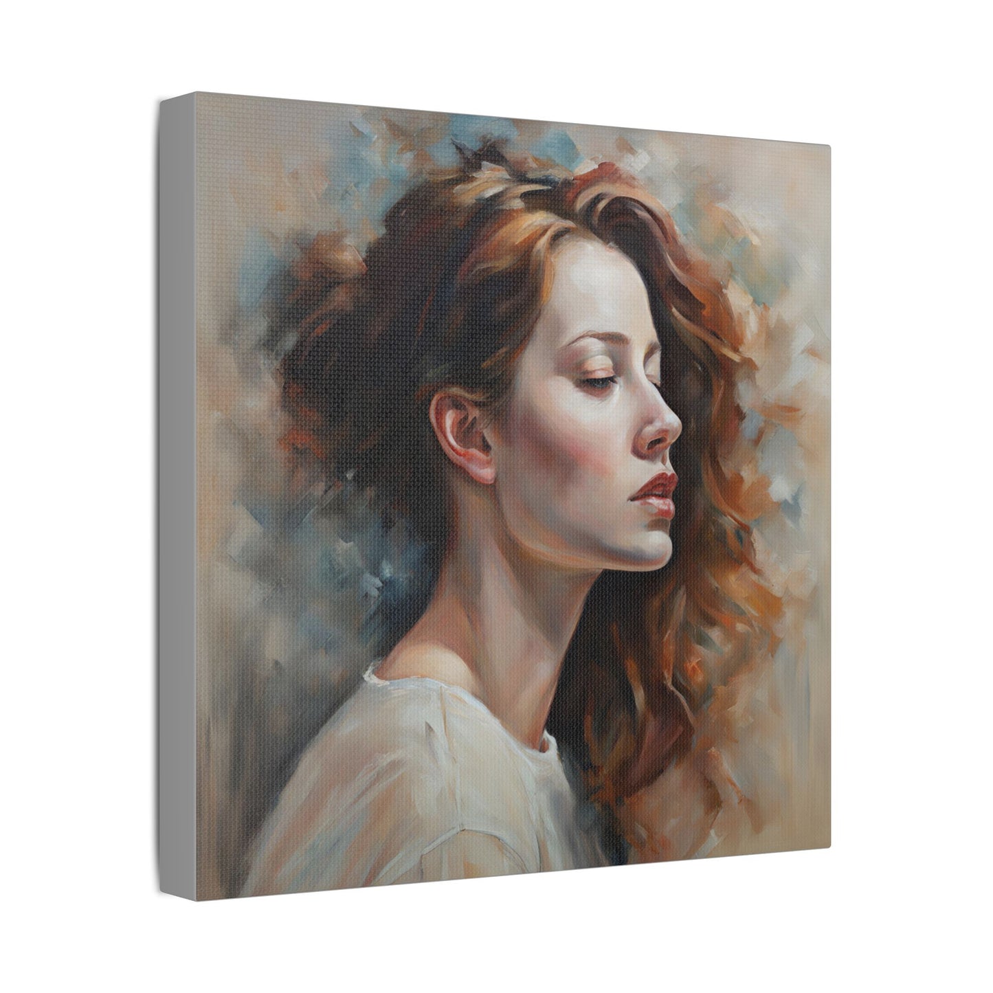 Elegant Satin Canvas Wall Art - Serene Profile Portrait Figurative