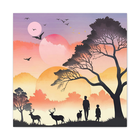 Serene Nature Canvas Gallery Wrap – Scenic Sunset Artwork with Wildlife