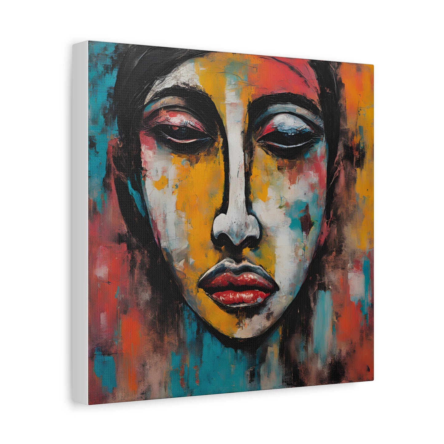 Vibrant Stretched Canvas Art - Expressionism Face Design for Home Decor