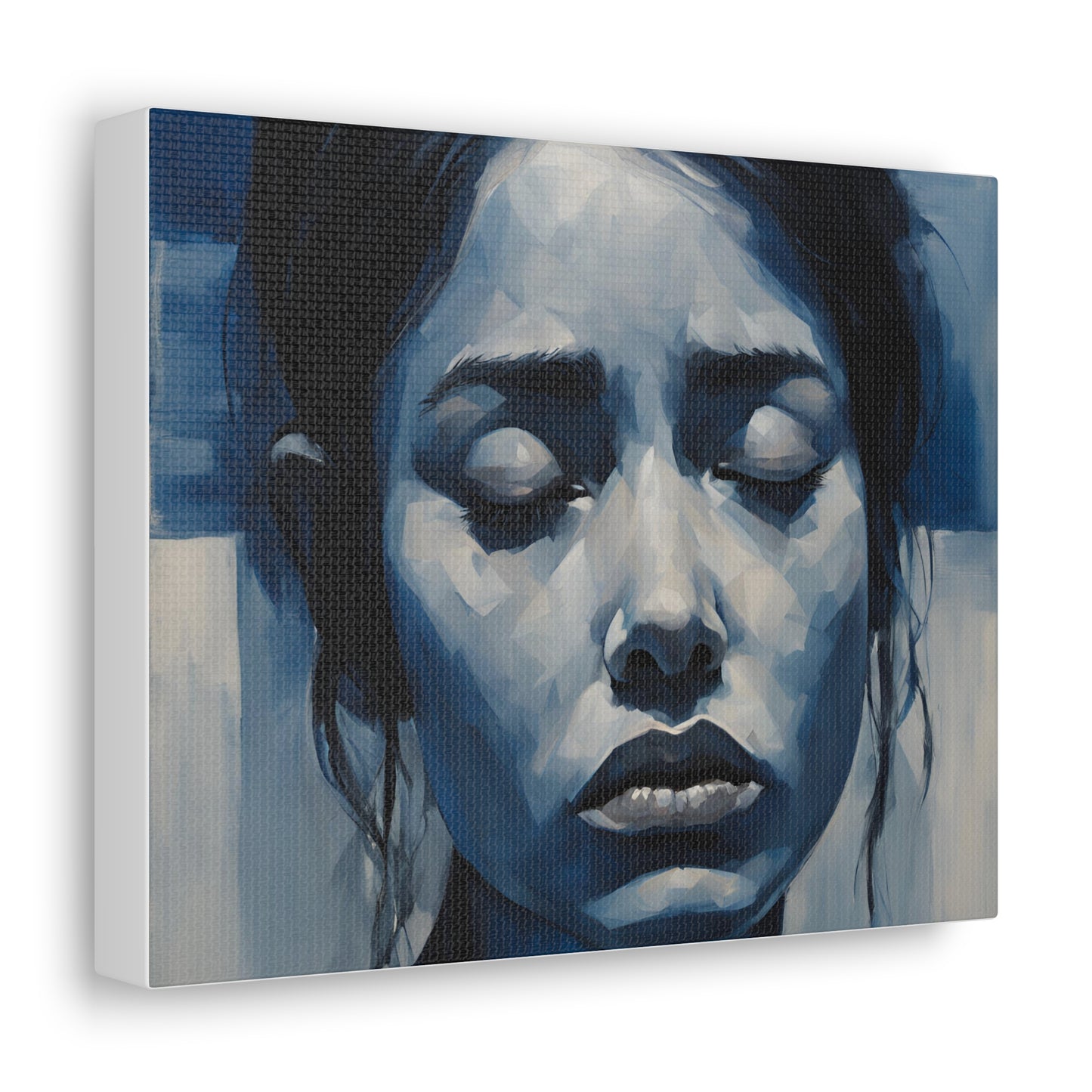 Emotive Canvas Gallery Wrap - Tranquil Blue Portrait Art for Modern Home Decor