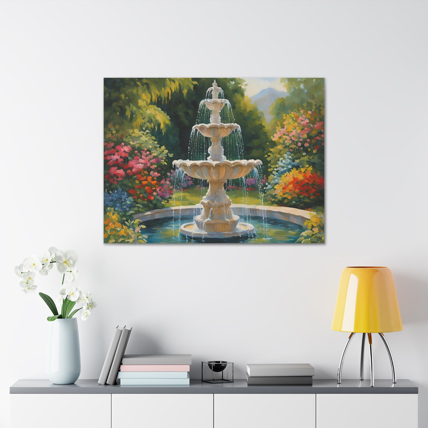 A Fountain in a Garden Canvas Gallery Wraps - Vibrant Home Decor for Nature Lovers