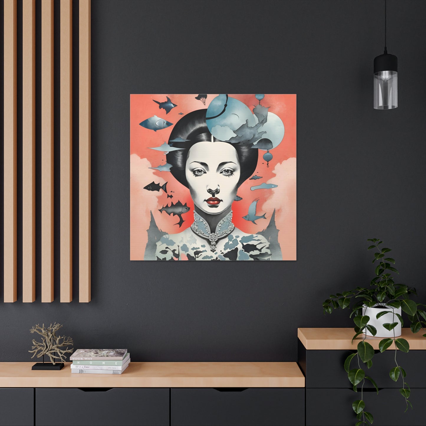 Canvas Wraps - Contemporary Female Portrait with Fish & Clouds