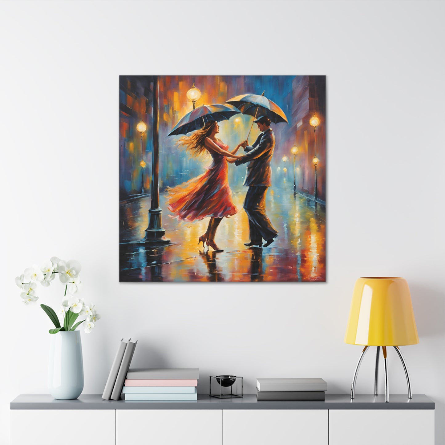 Romantic Rain A Couple Dancing in the Rain Canvas Gallery Wrap - Couples Wall Art