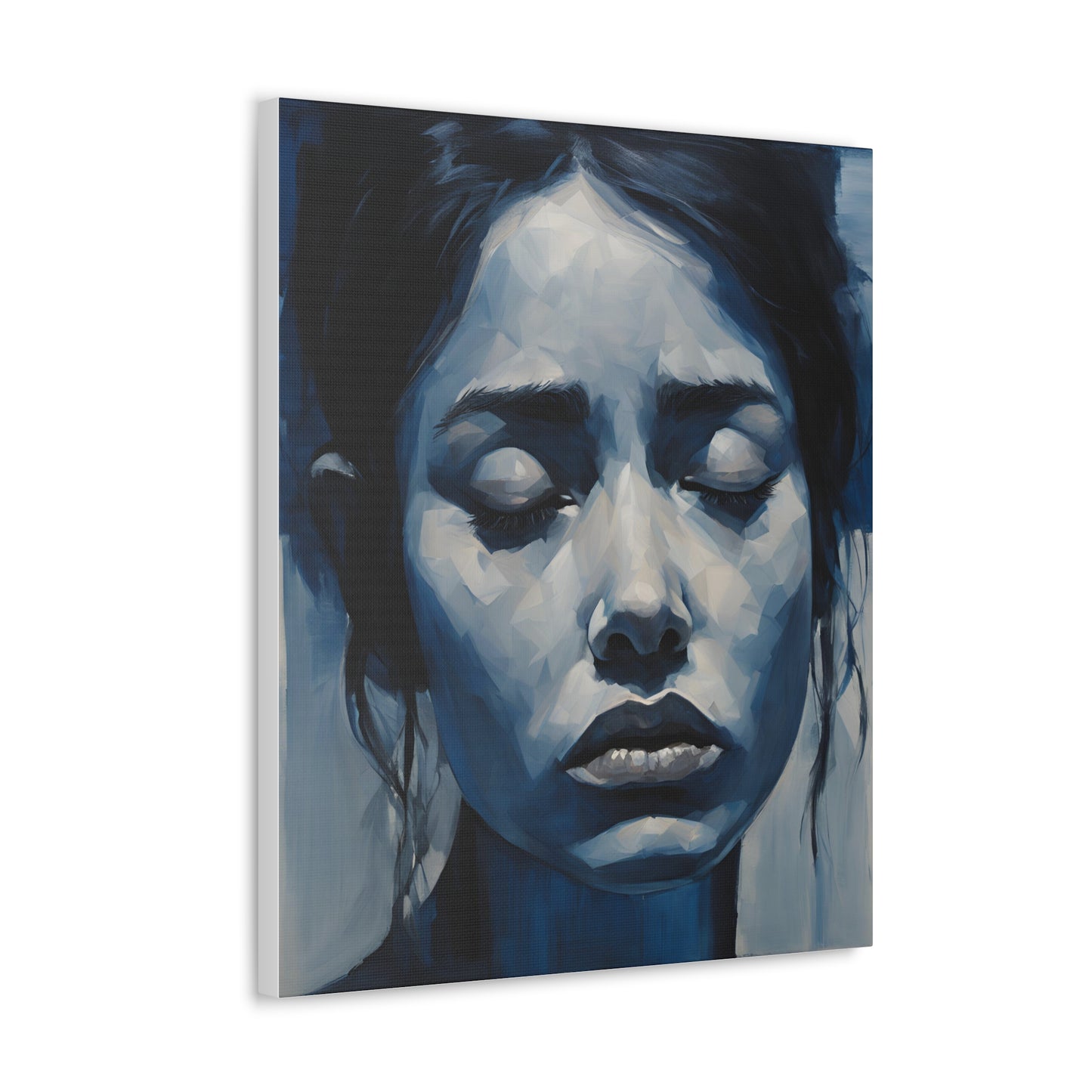 Emotive Canvas Gallery Wrap - Tranquil Blue Portrait Art for Modern Home Decor