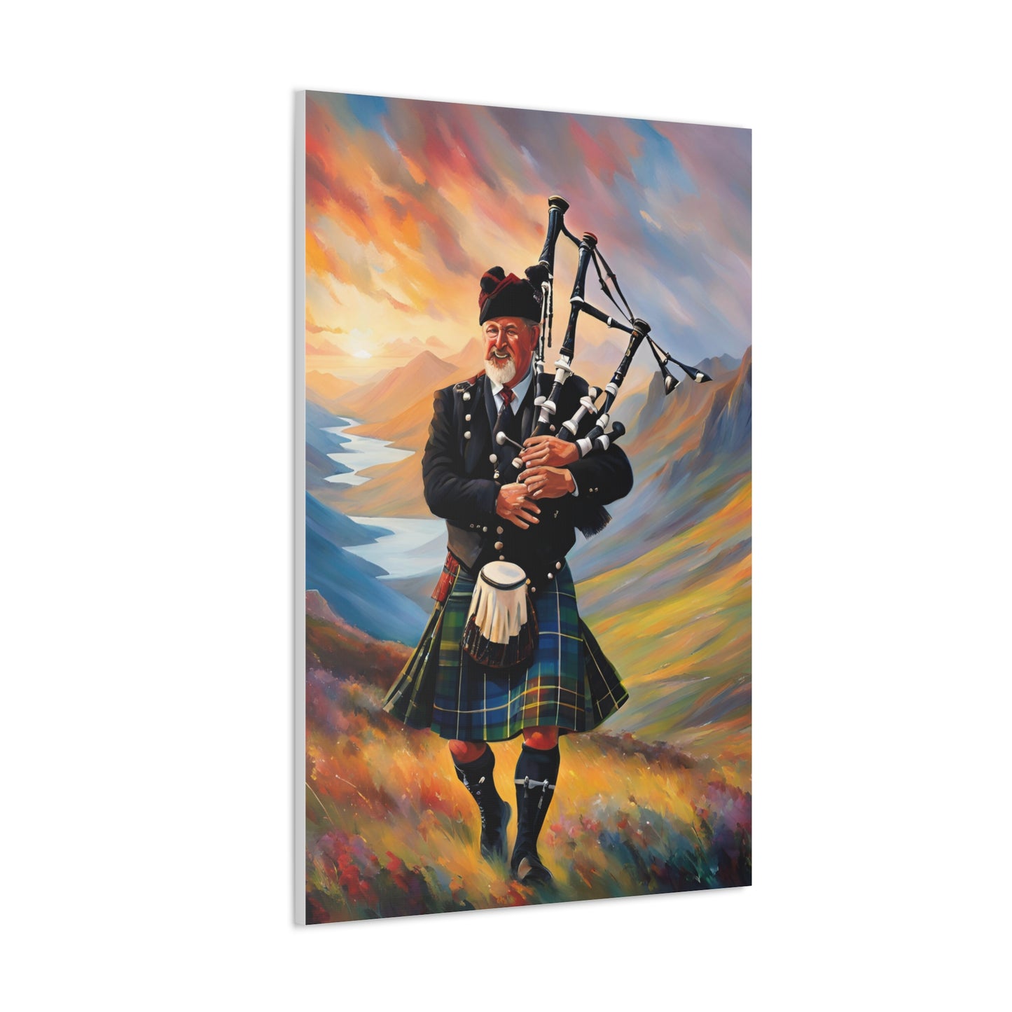 Canvas Gallery Wrap - Scottish Highlander Bagpiper Art for Home Decor