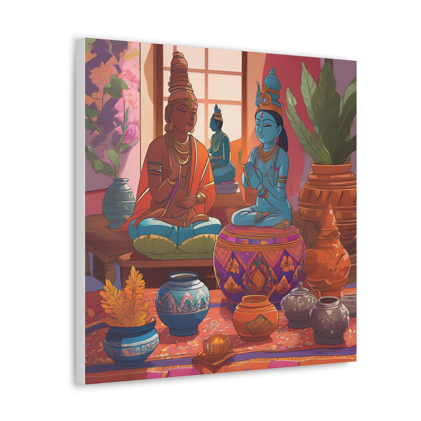 Vibrant Spiritual Canvas Gallery Wraps - Buddha & Krishna Artwork