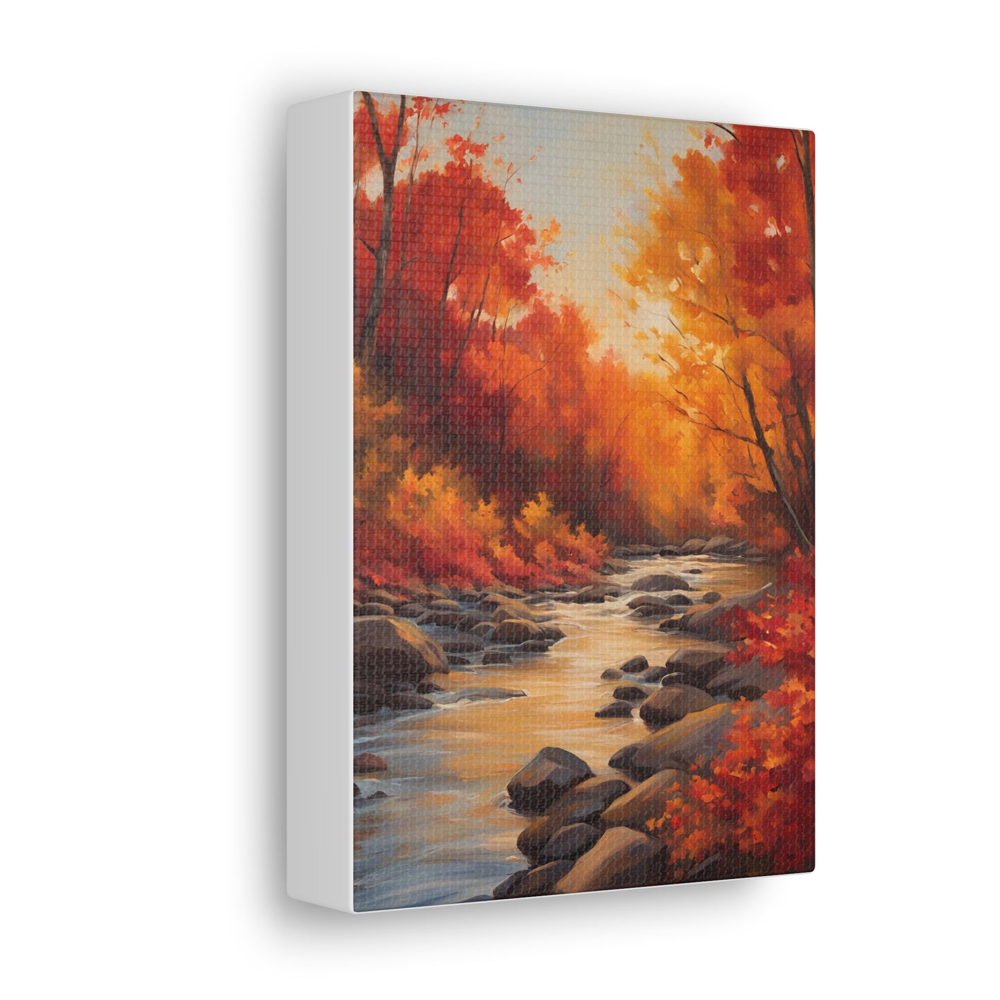 Autumn Leaves on a River Canvas Gallery Wrap - Scenic Wall Art for Home Decor