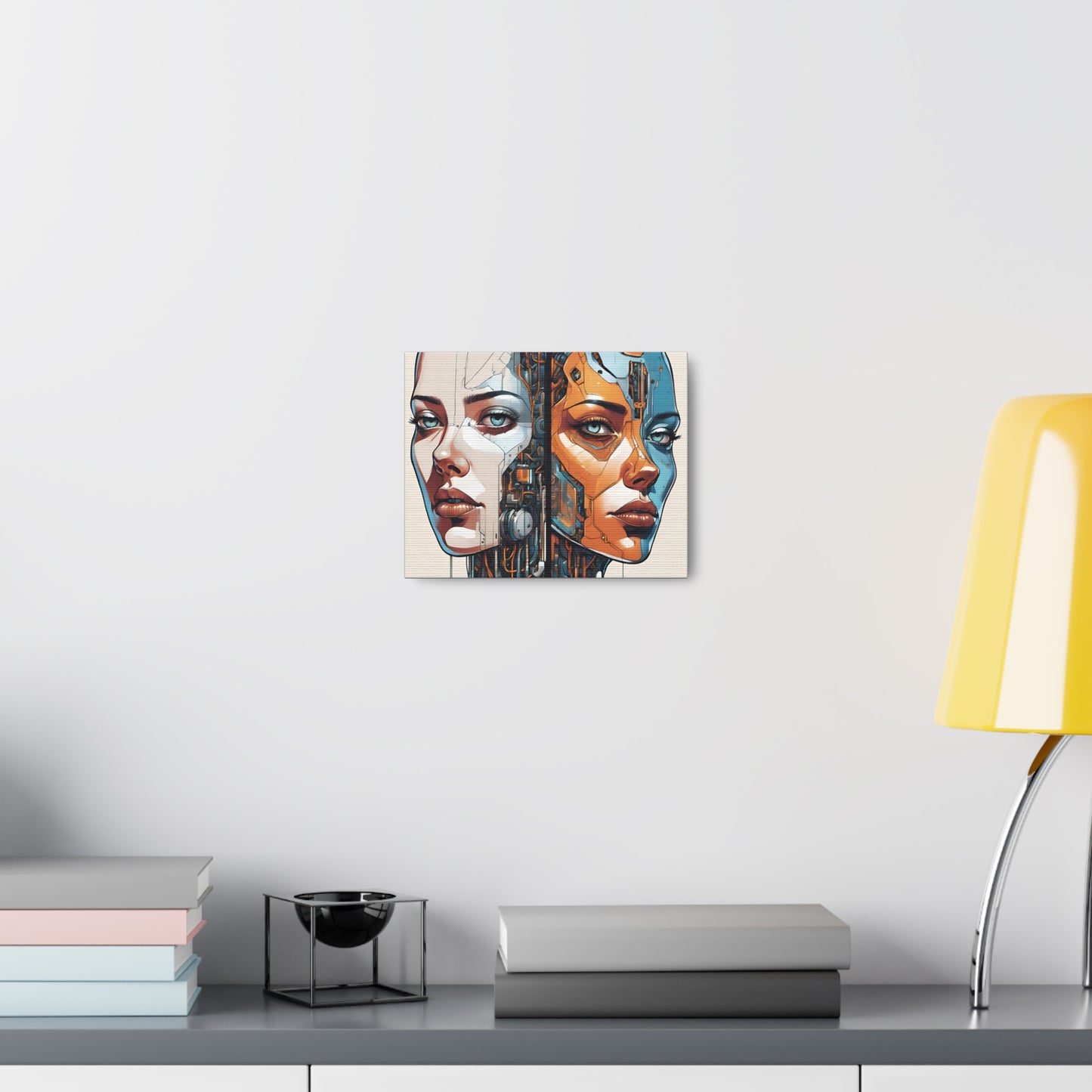 Futuristic Dual-Personality Portrait Canvas Gallery Wraps - Dual Face Art for Tech Lovers