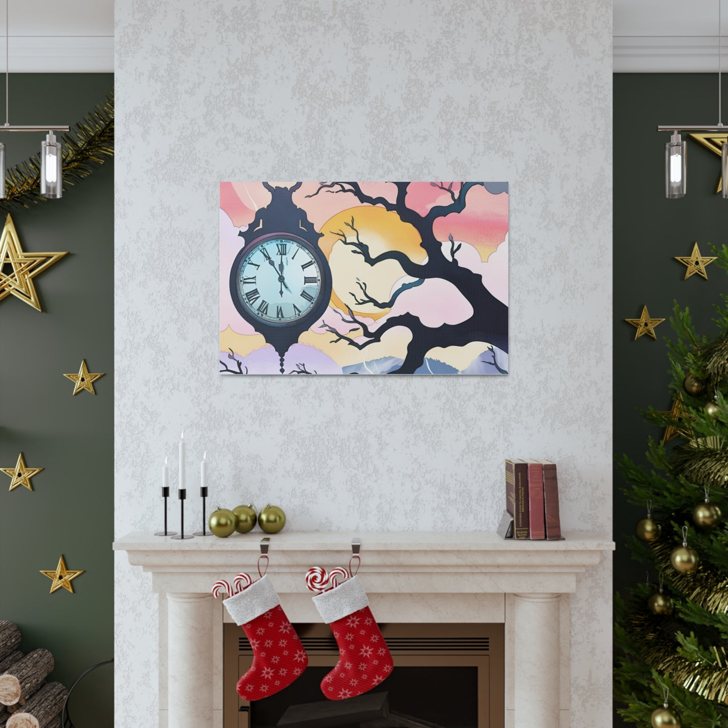 Dreamy Expressionism Canvas Gallery Wraps with Vintage Clock Design