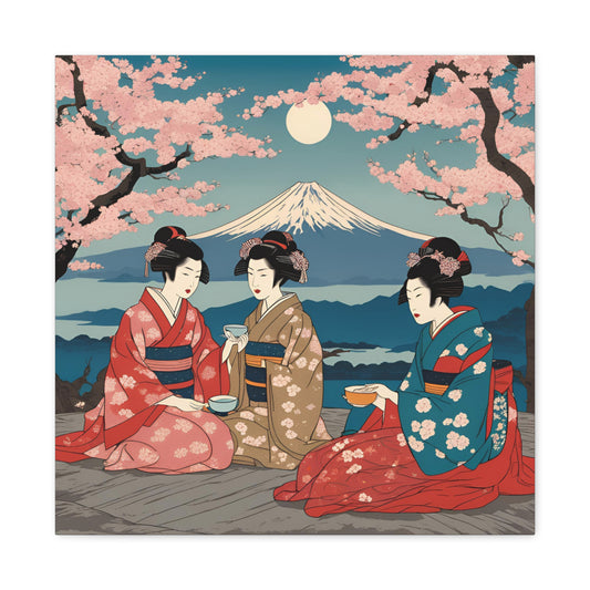 Canvas Gallery Wraps - Japanese Geisha and Cherry Blossoms Ukiyo-e Art