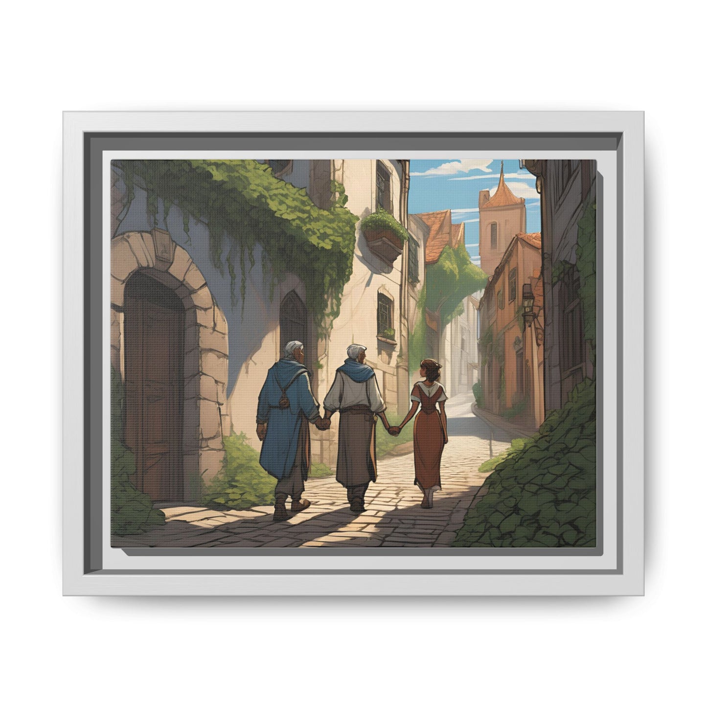 Charming Framed Matte Canvas Art - Whimsical Street Scene