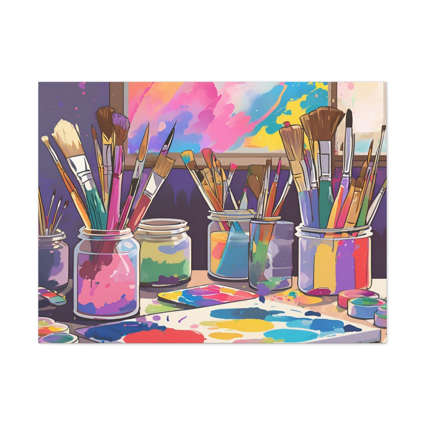 Vibrant Artist Canvas Gallery Wraps - Colorful Paint Palette & Brushes Art