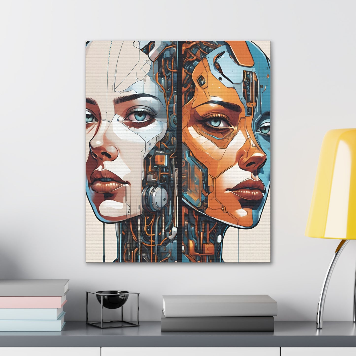 Futuristic Dual-Personality Portrait Canvas Gallery Wraps - Dual Face Art for Tech Lovers