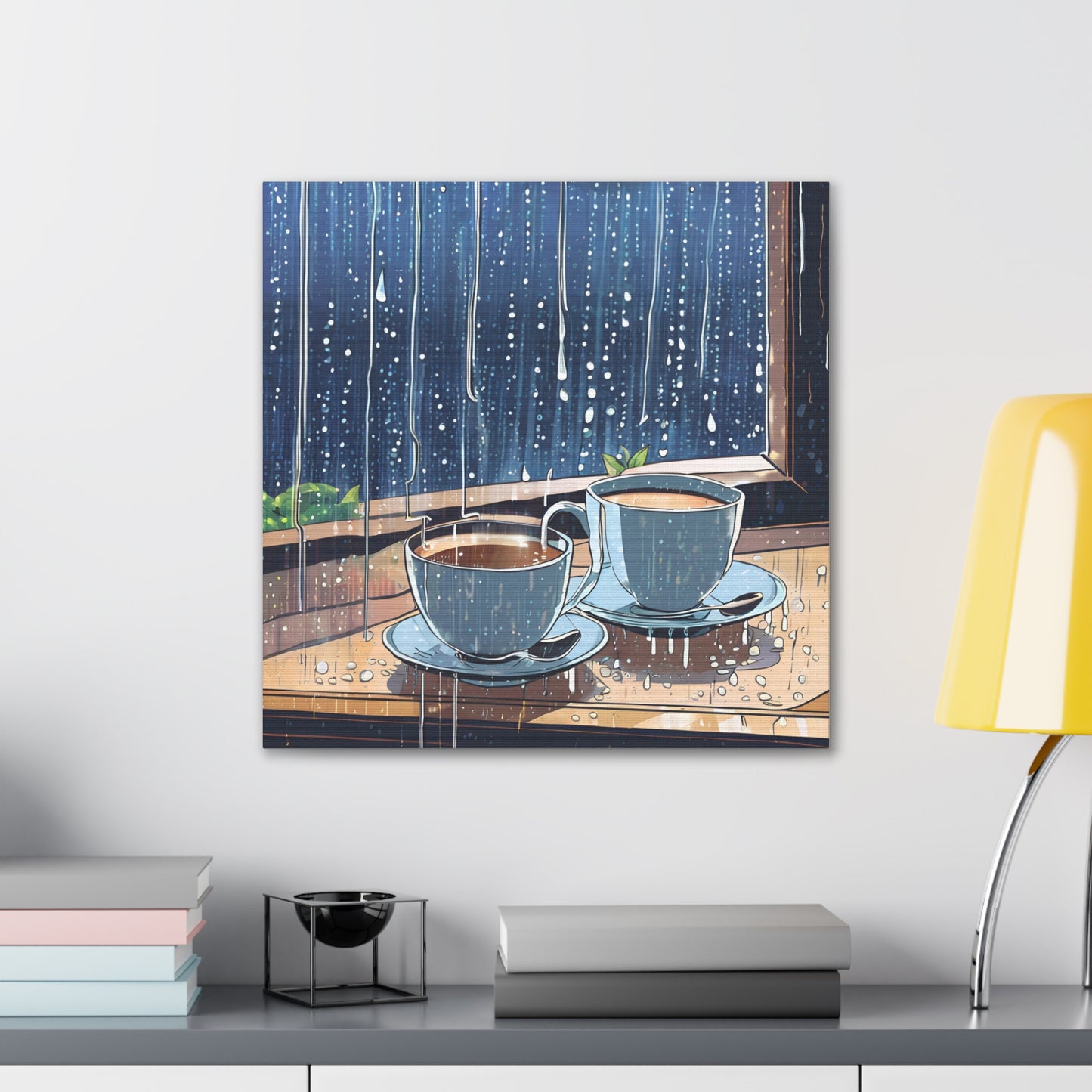 Cozy Rainy Day Canvas Gallery Wrap – Warm Coffee Art Still Life Art