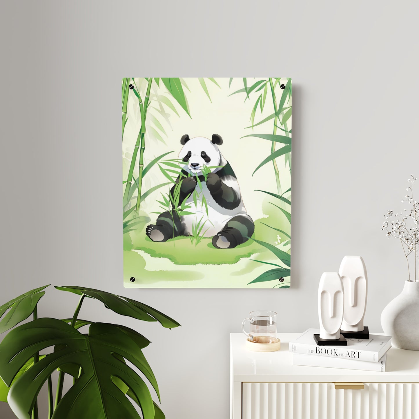 Panda Acrylic Wall Art Panel - Cute Panda Eating Bamboo Decor for Animal Lovers