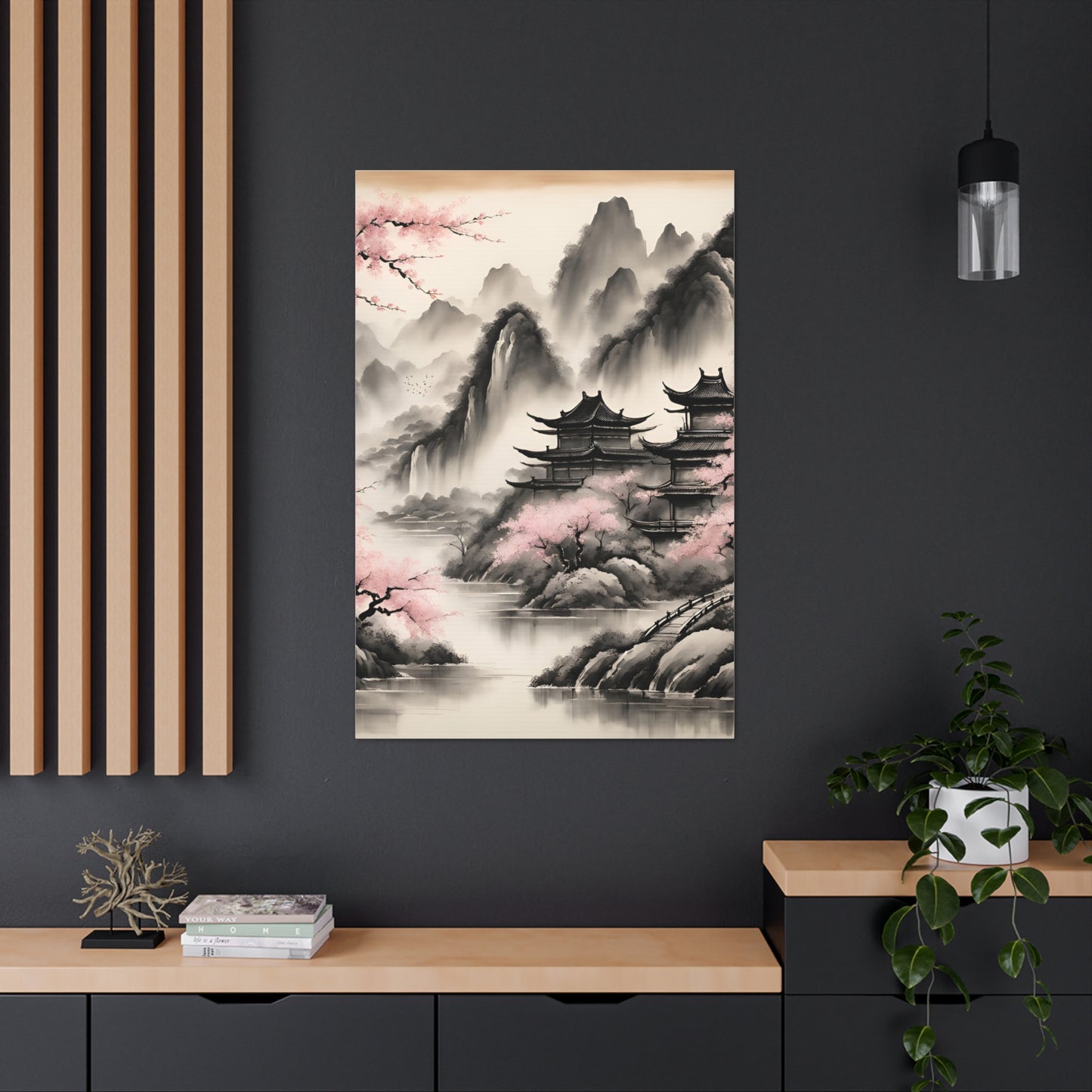 Tranquil Asian Landscape Canvas Gallery Wraps | Serene Wall Art for Peaceful Living Spaces | Chinese Ink Wash Painting