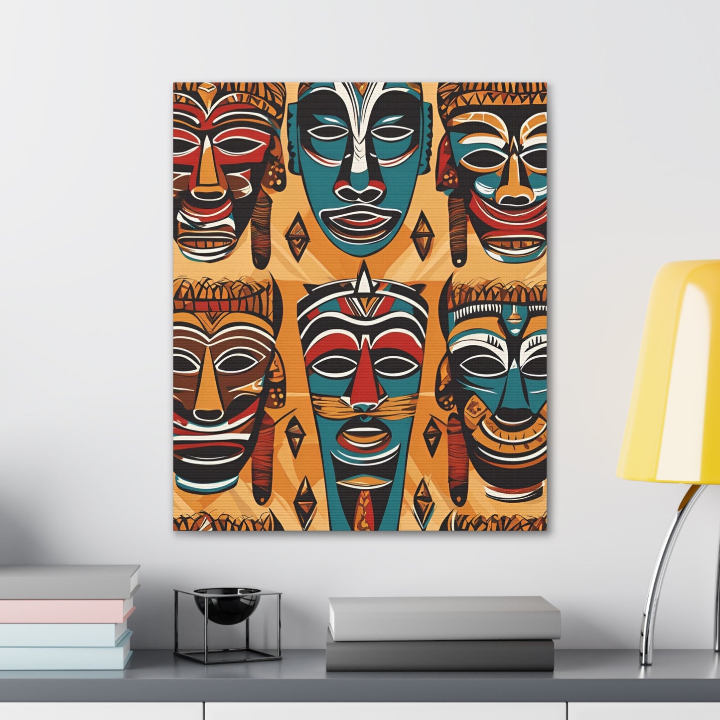 Vibrant African Tribal Masks & Symbols Canvas Gallery Wraps - Unique African Art Home Decor