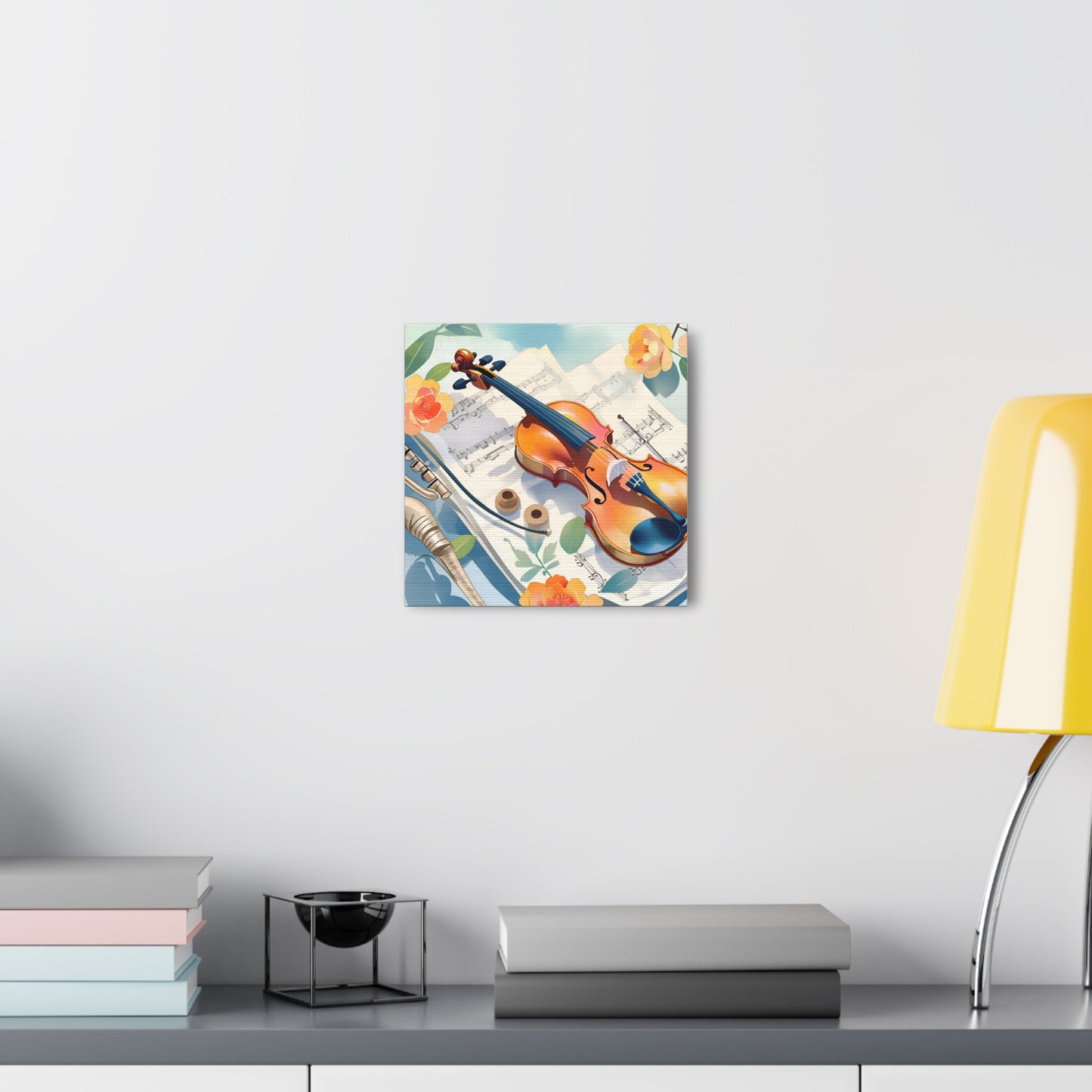 Musical Canvas Gallery Wraps | Colorful Violin and Sheet Music Art