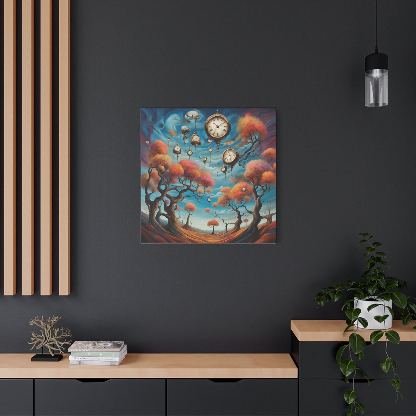 Surreal Wall Art Canvas - Dreamy Clock Trees Design