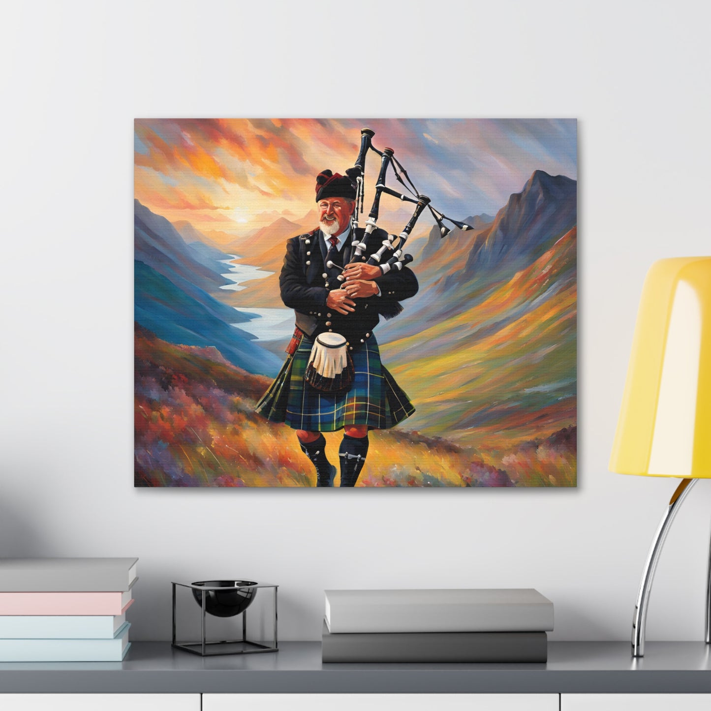 Canvas Gallery Wrap - Scottish Highlander Bagpiper Art for Home Decor