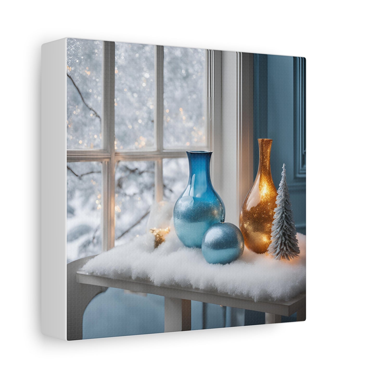 Festive Matte Canvas Wall Art – Elegant Winter Décor in Blue & Gold | Crafted Canvass