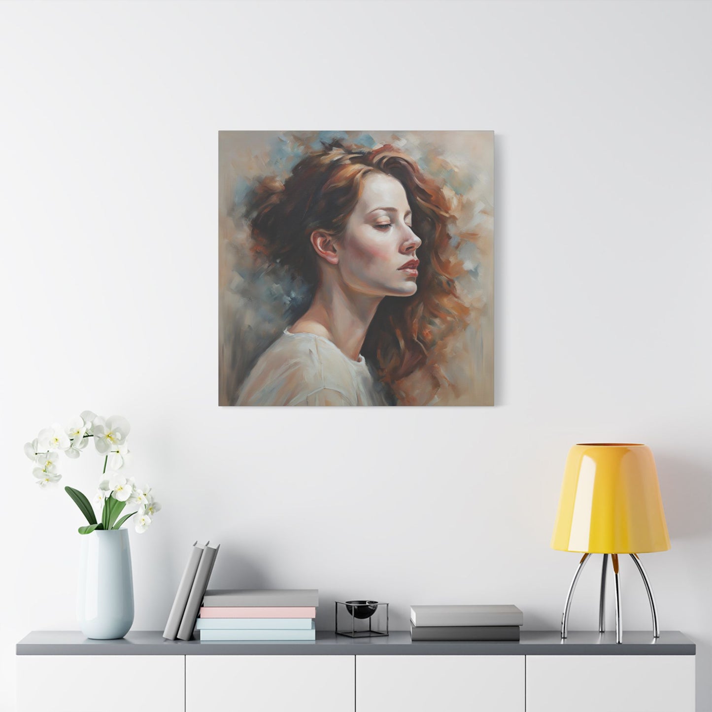 Elegant Satin Canvas Wall Art - Serene Profile Portrait Figurative