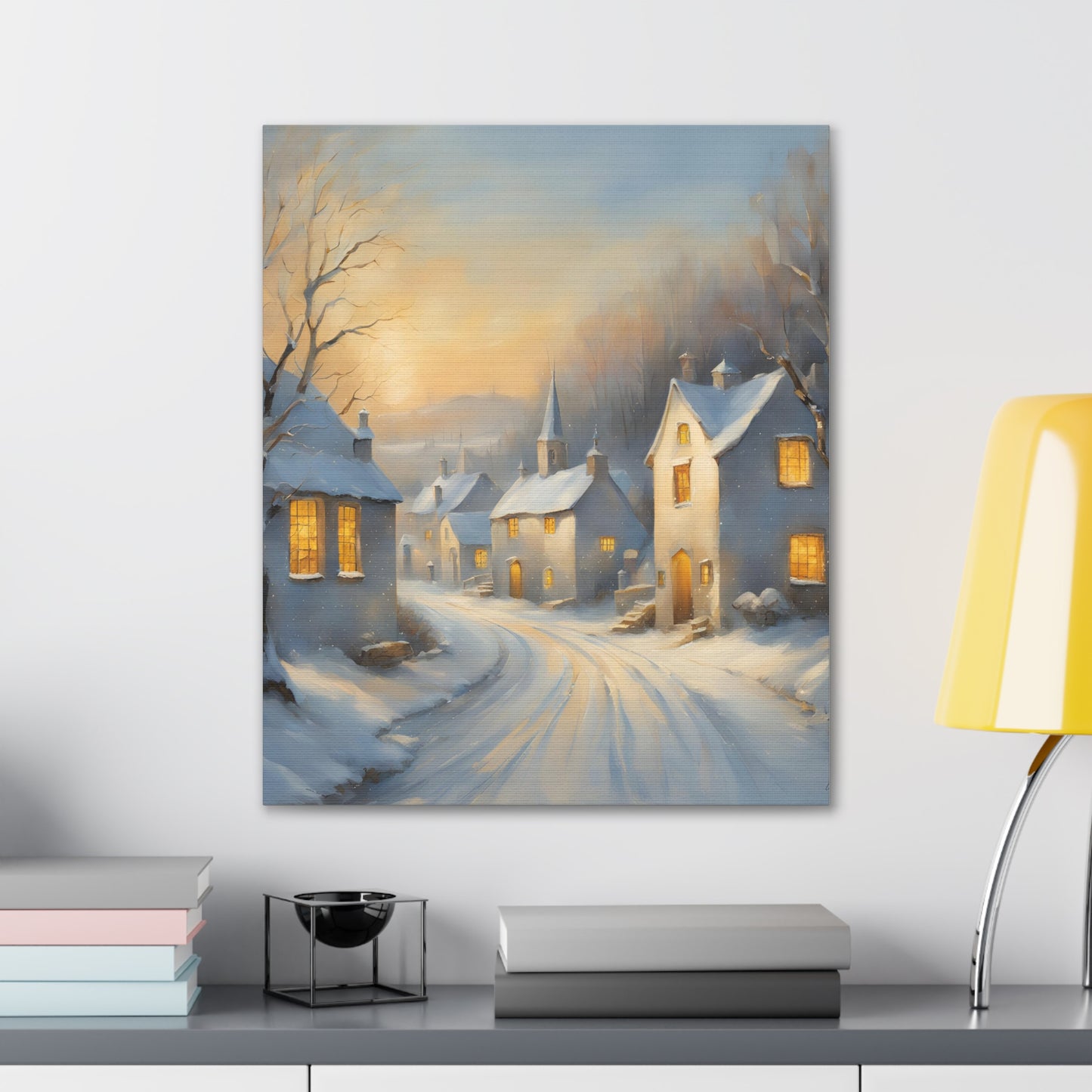 A Snowy Village Scen Canvas Gallery Wrap - Cozy Home Decor for the Holidays