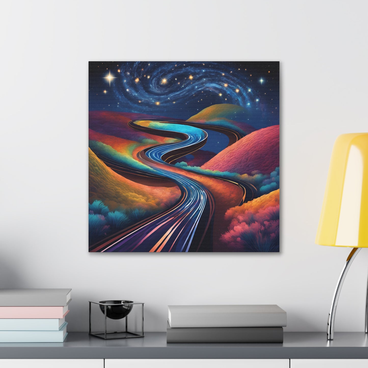 Vibrant Canvas Gallery Wrap - Abstract Roadway Landscape Art "A road twisting and folding into itself like a Möbius strip."