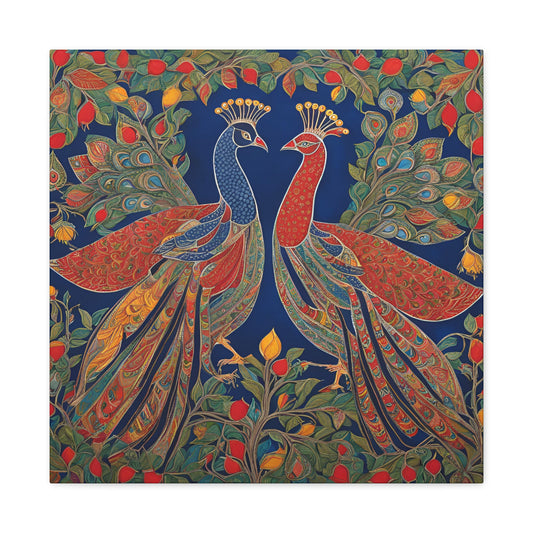 Peacock Love Canvas Gallery Wraps - Vibrant Wall Art for Home Décor Madhubani Art