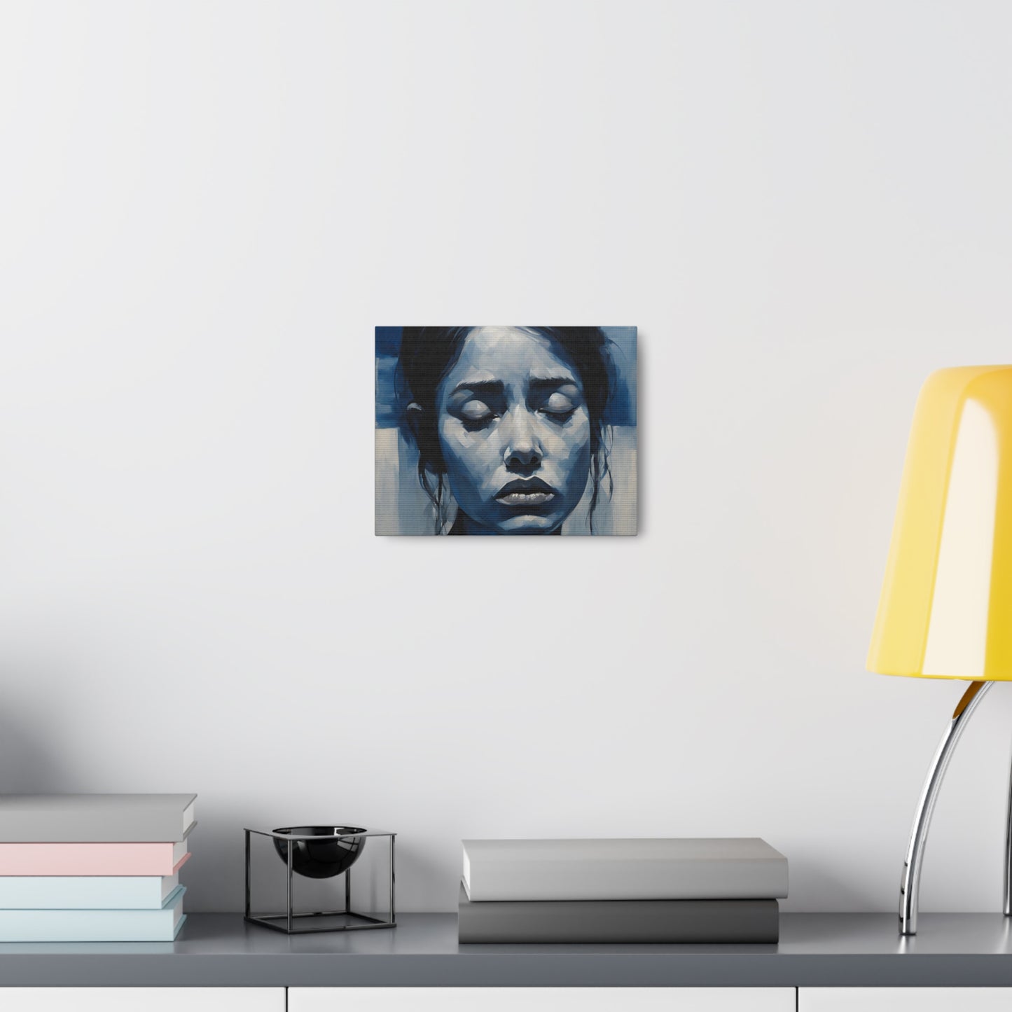 Emotive Canvas Gallery Wrap - Tranquil Blue Portrait Art for Modern Home Decor