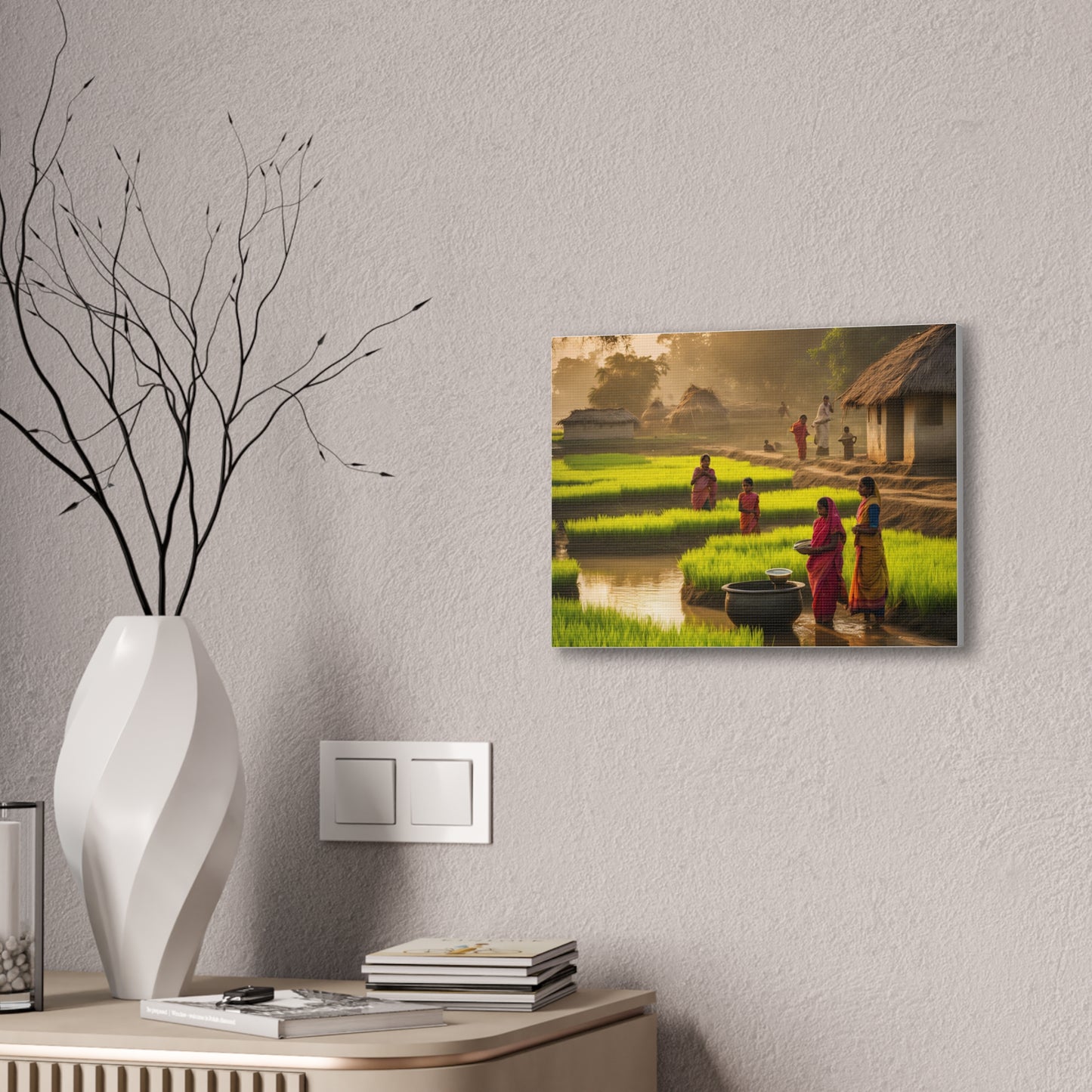 Serene Village Life Canvas Print - Tranquil Rural Scene for Home Decor