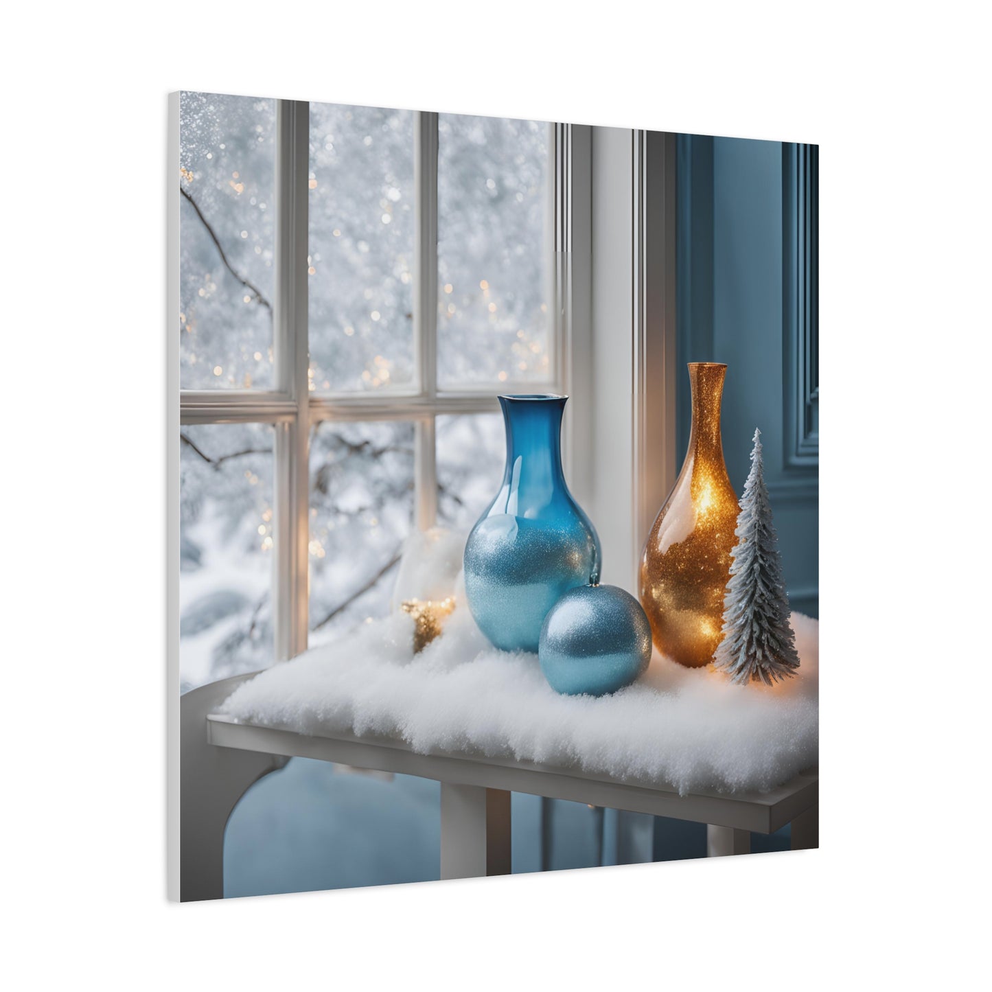 Festive Matte Canvas Wall Art – Elegant Winter Décor in Blue & Gold | Crafted Canvass