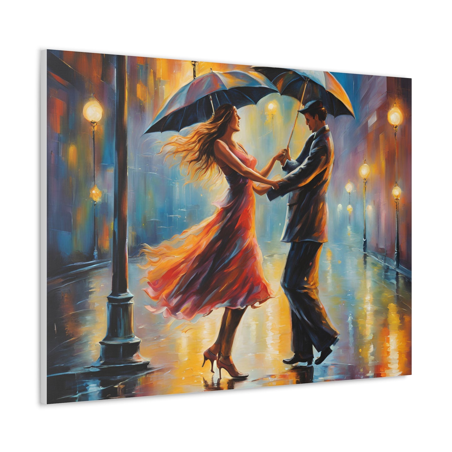 Romantic Rain A Couple Dancing in the Rain Canvas Gallery Wrap - Couples Wall Art