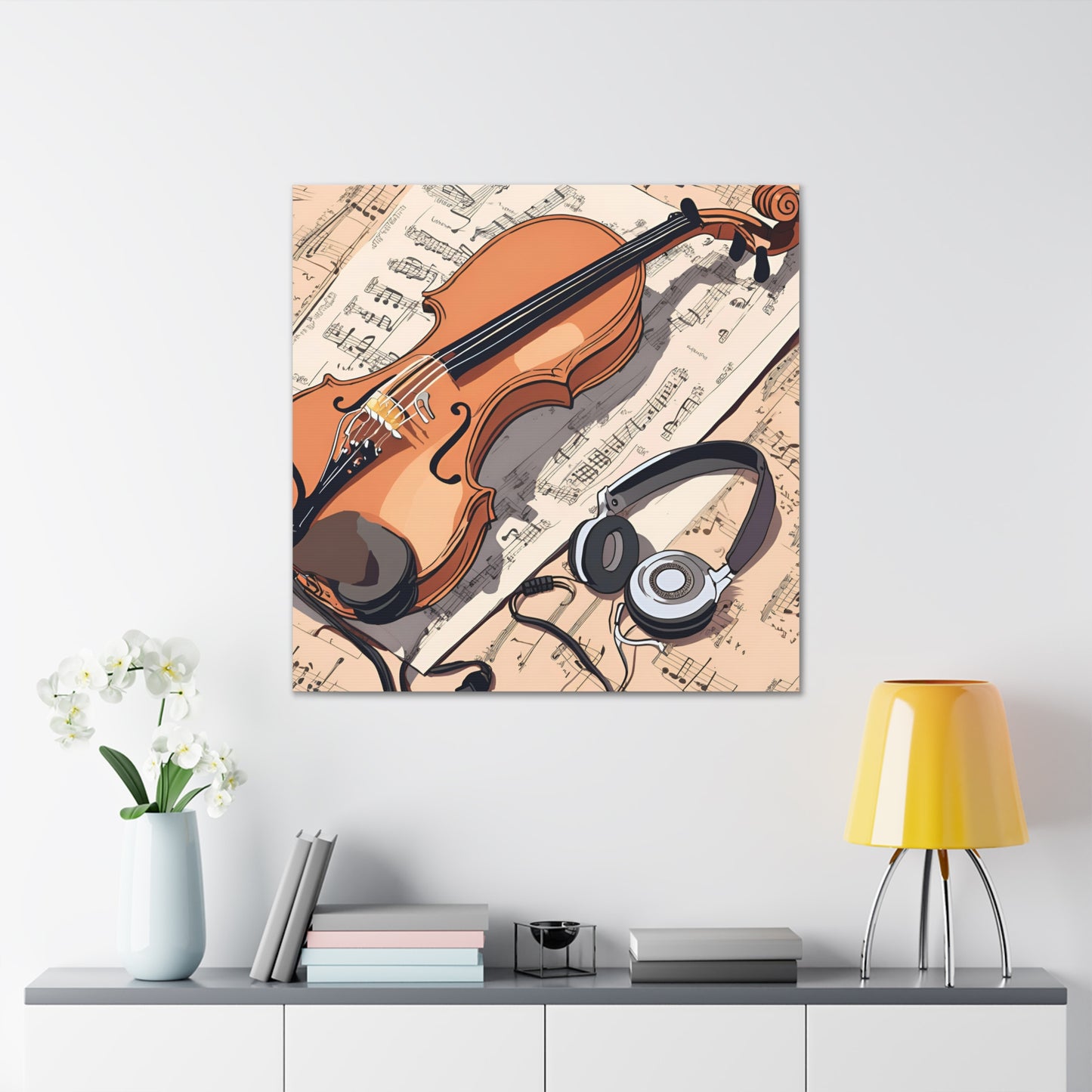 Musical Canvas Gallery Wrap – Violin and Headphones Wall Art