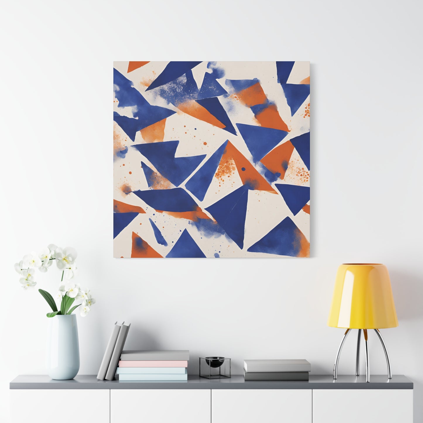 Geometric Art Canvas - Modern Blue and Orange Abstract Wall Decor for Contemporary Spaces