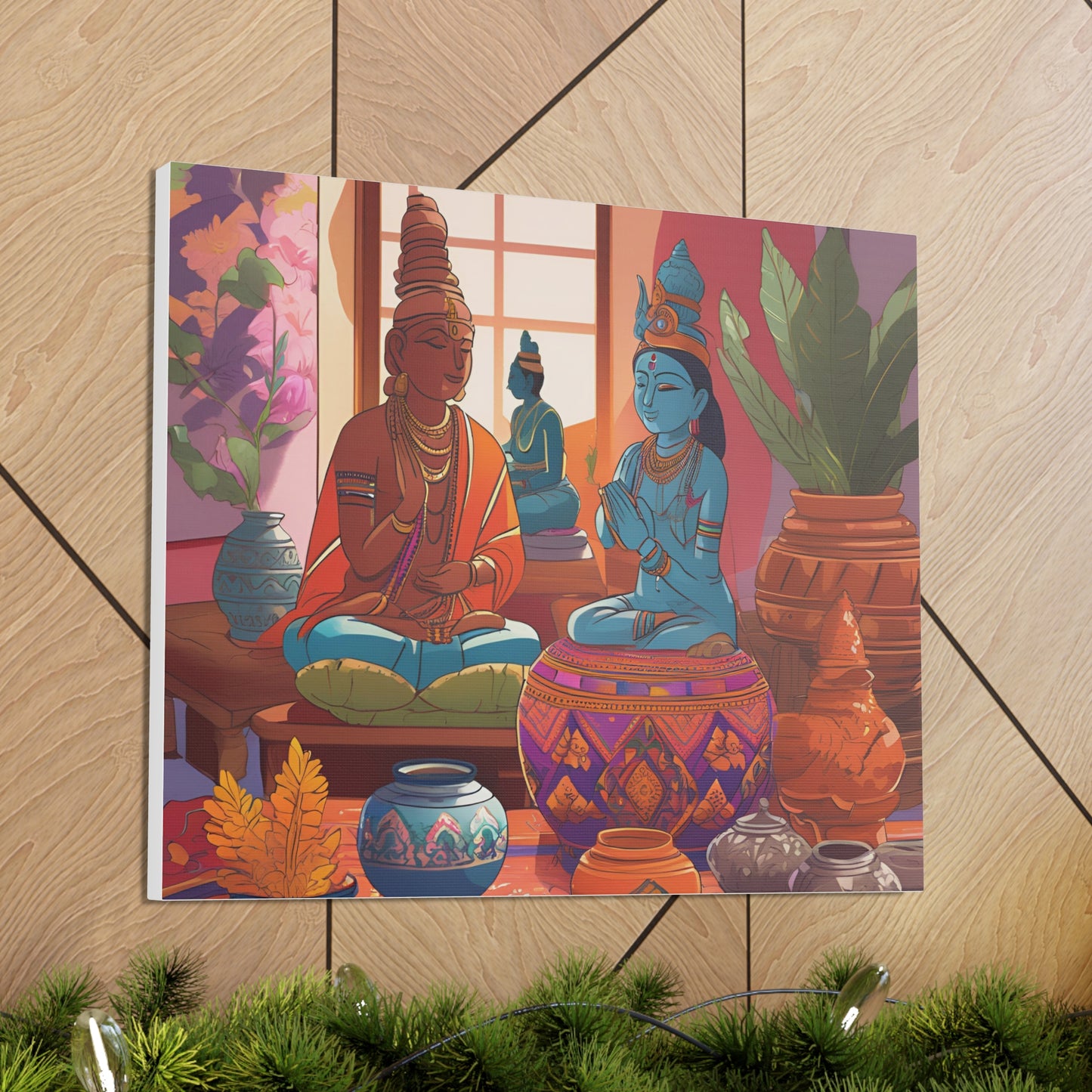 Vibrant Spiritual Canvas Gallery Wraps - Buddha & Krishna Artwork