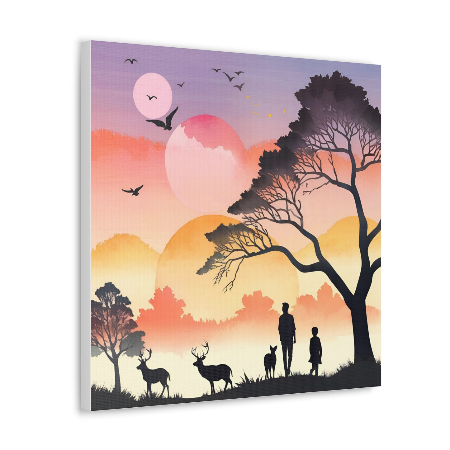 Serene Nature Canvas Gallery Wrap – Scenic Sunset Artwork with Wildlife