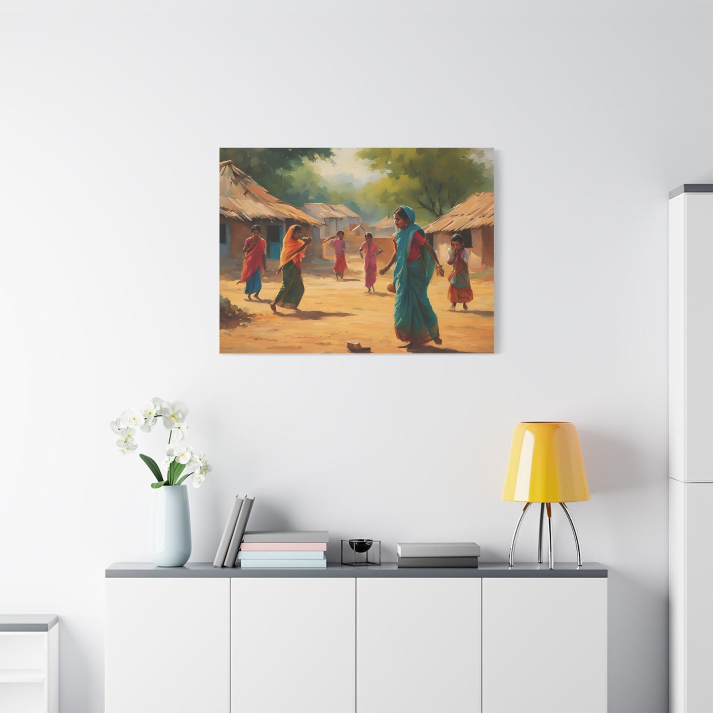 Cultural Village Scene Matte Canvas 12x16" - Vibrant Indian Art for Home Decor