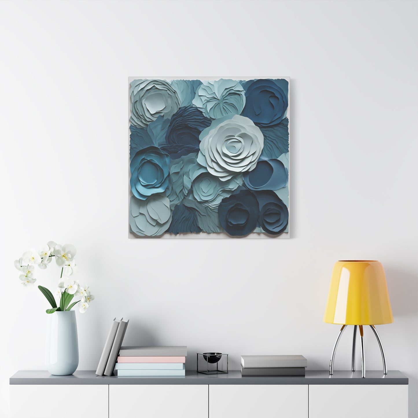 Elegant Blue Floral Canvas Print - Stretched Wall Art for Home Decor