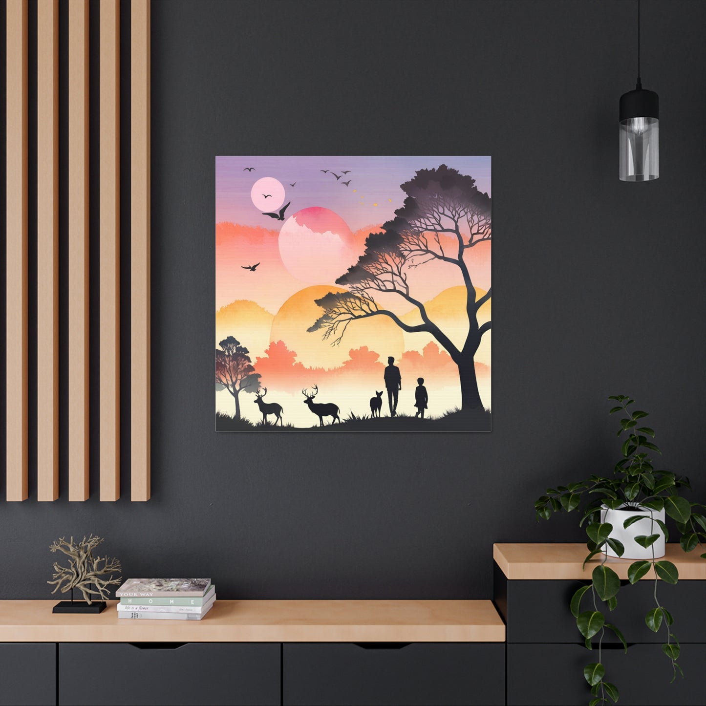 Serene Nature Canvas Gallery Wrap – Scenic Sunset Artwork with Wildlife