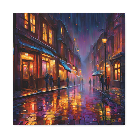 A Rainy Evening in the City Canvas Gallery Wraps - Urban Nightscape Art