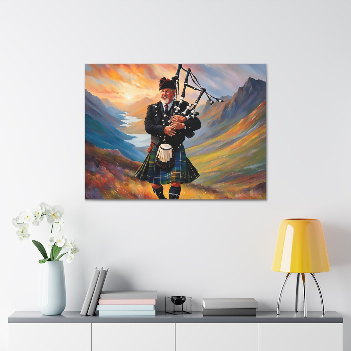 Canvas Gallery Wrap - Scottish Highlander Bagpiper Art for Home Decor