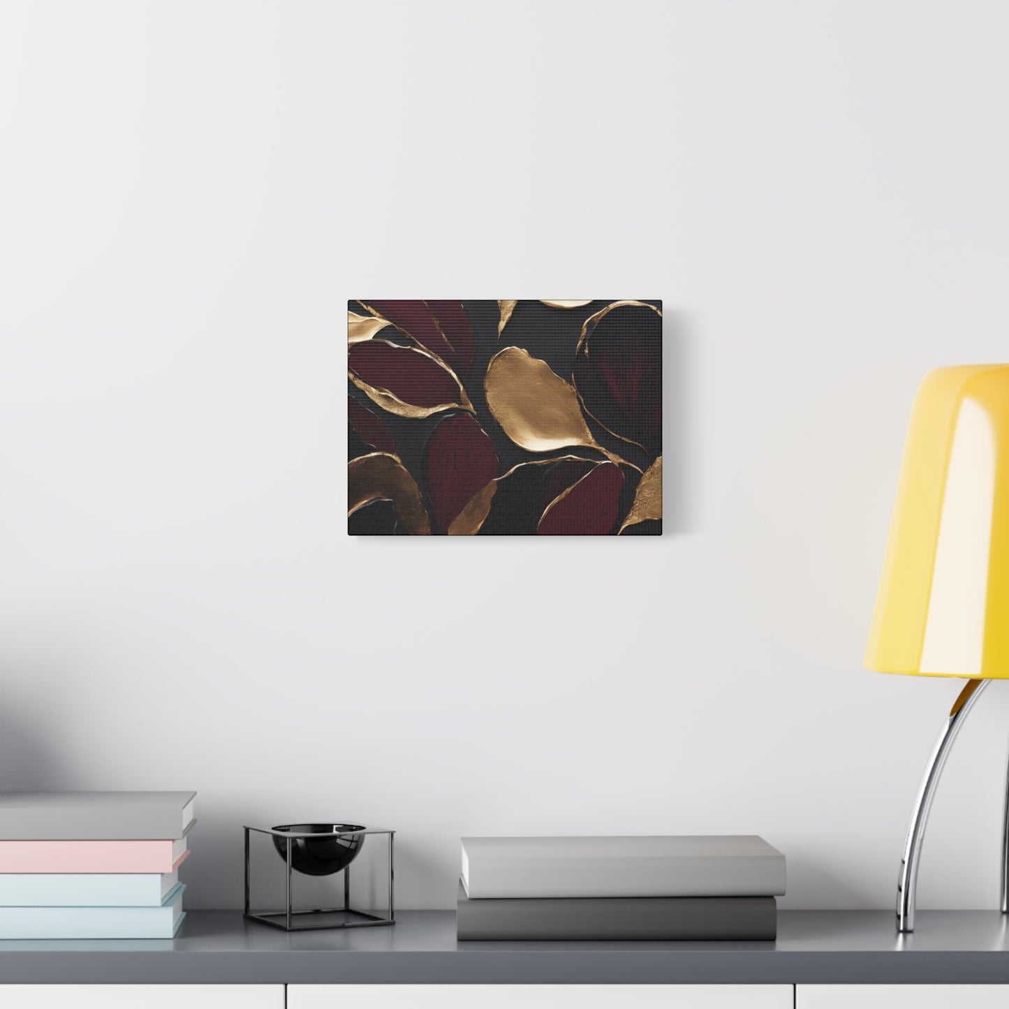 Elegant Abstract Floral Canvas Wall Art – Gold & Burgundy Home Décor