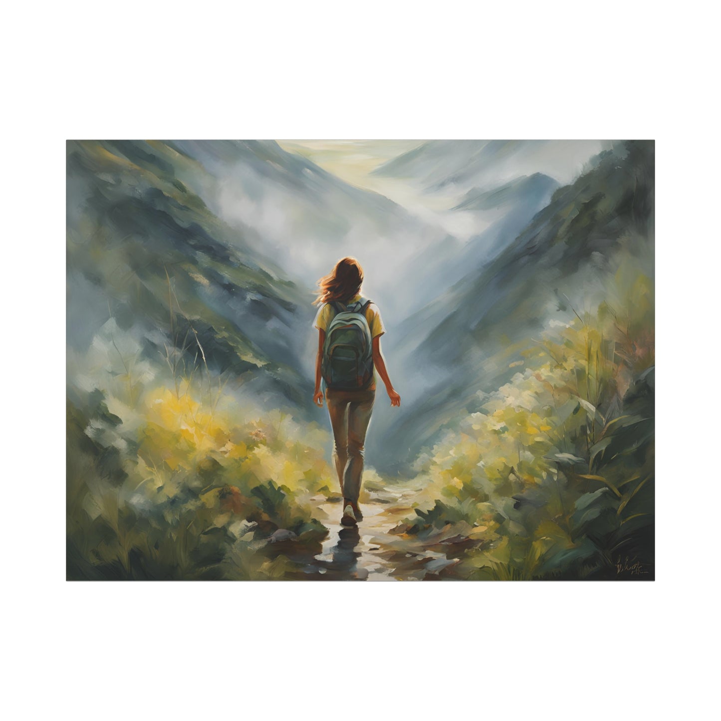 Inspirational Landscape Canvas Art - Dreamy Hiking Scene for Home Decor