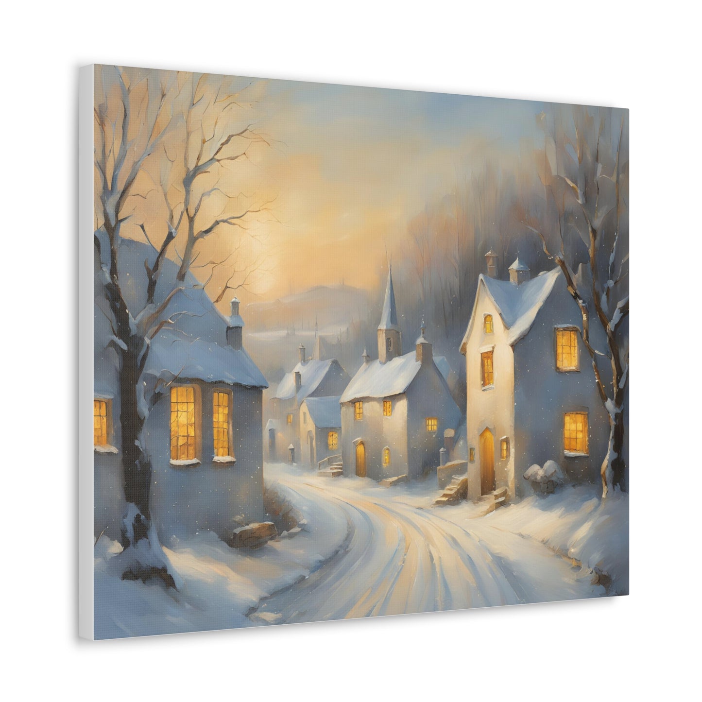 A Snowy Village Scen Canvas Gallery Wrap - Cozy Home Decor for the Holidays