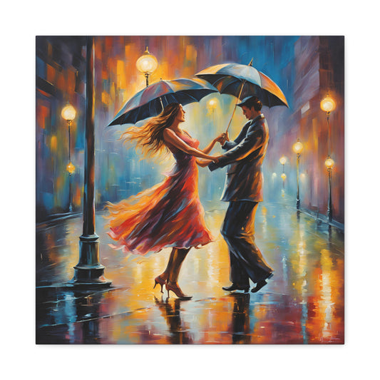 Romantic Rain A Couple Dancing in the Rain Canvas Gallery Wrap - Couples Wall Art