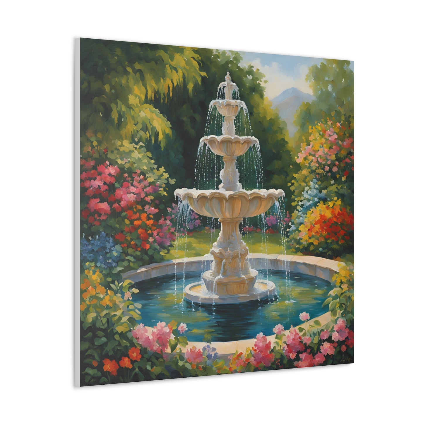 A Fountain in a Garden Canvas Gallery Wraps - Vibrant Home Decor for Nature Lovers