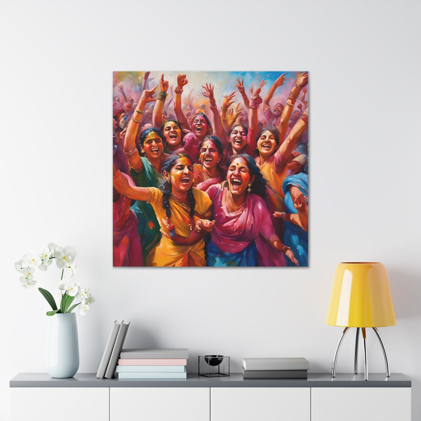 Vibrant Canvas Gallery Wrap - Joyful Celebration Holi Artwork