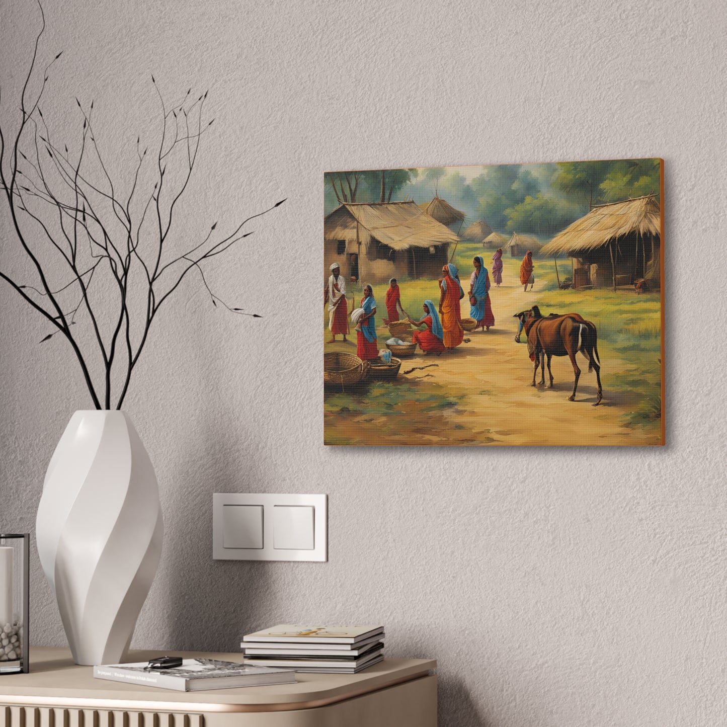 Serene Village Life Canvas Art - Stretched Wall Decor