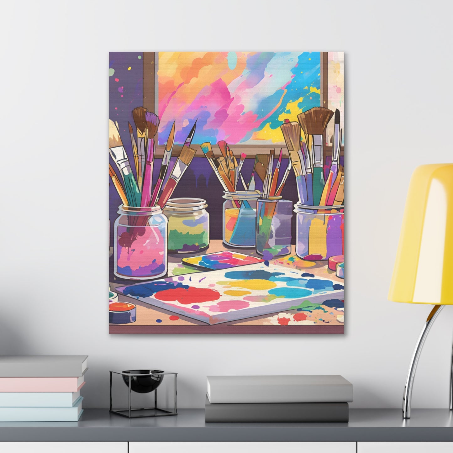 Vibrant Artist Canvas Gallery Wraps - Colorful Paint Palette & Brushes Art